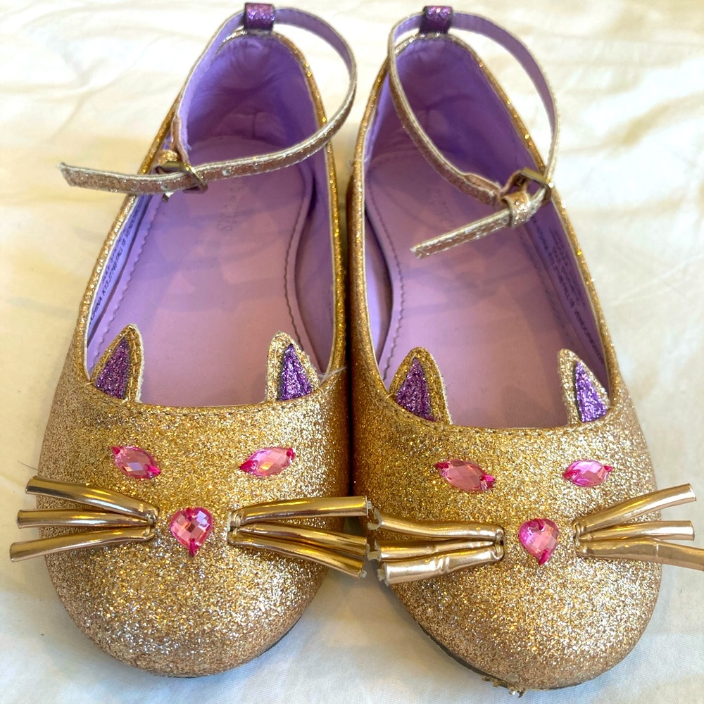 J Crew Crewcuts gold kitty Mary Janes size 13.